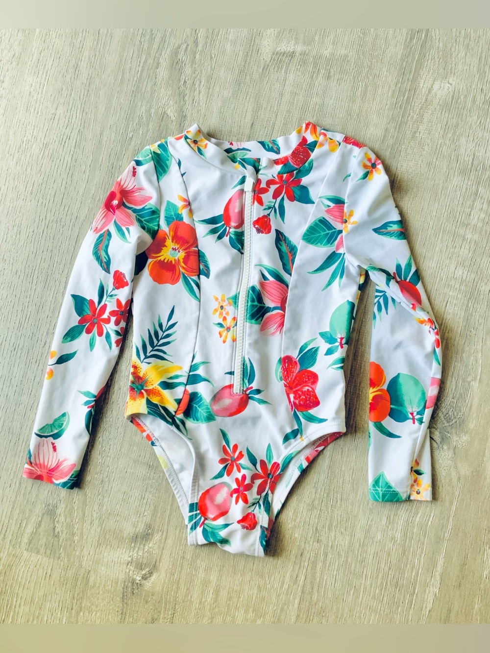 Old Navy Floral Long Sleeve Zip One-Piece Swimsuit Girls 5T